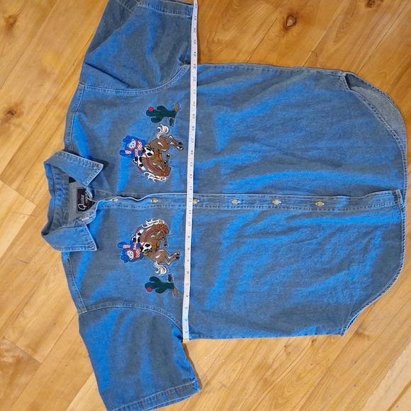 Vintage Quizz Again Embroidered Cowboy Bears Horses Cactus Size L Denim Blue - Picture 7 of 10